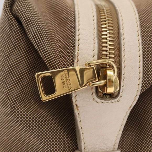 PRADA Jacquard Tote Bag Canvas Brown Gold Tone Auth 208073V