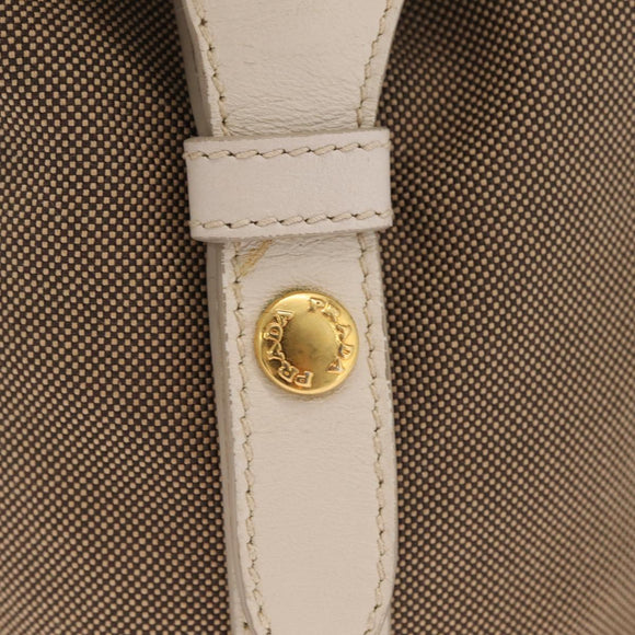 PRADA Jacquard Tote Bag Canvas Brown Gold Tone Auth 208073V