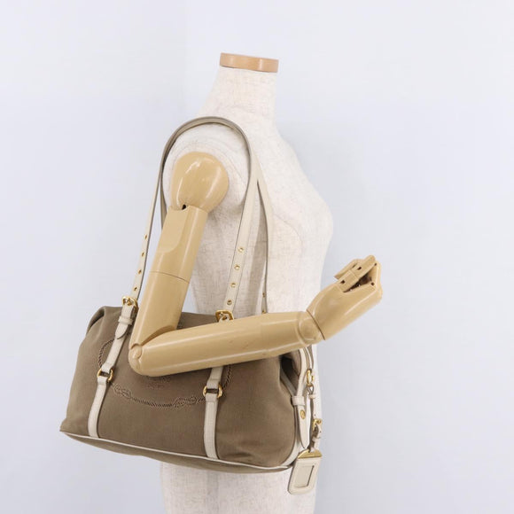 PRADA Jacquard Tote Bag Canvas Brown Gold Tone Auth 208073V