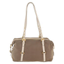 PRADA Jacquard Tote Bag Canvas Brown Gold Tone Auth 208073V-3
