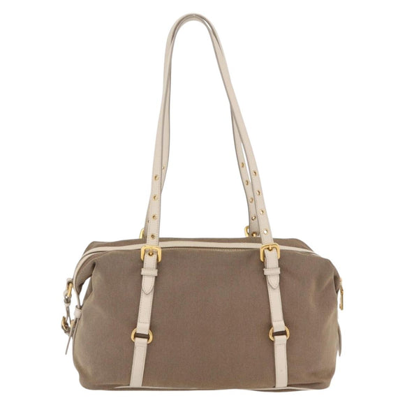 PRADA Jacquard Tote Bag Canvas Brown Gold Tone Auth 208073V