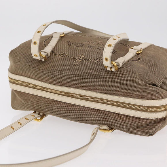 PRADA Jacquard Tote Bag Canvas Brown Gold Tone Auth 208073V