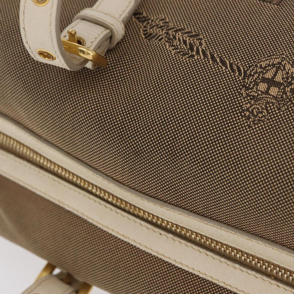 PRADA Jacquard Tote Bag Canvas Brown Gold Tone Auth 208073V