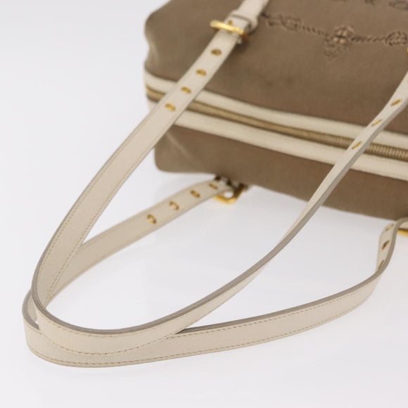 PRADA Jacquard Tote Bag Canvas Brown Gold Tone Auth 208073V