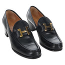 HERMES Moccasin Constance loafers Leather "35 1/2" Black Gold Tone Auth 208074V-1