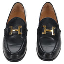 HERMES Moccasin Constance loafers Leather "35 1/2" Black Gold Tone Auth 208074V-2