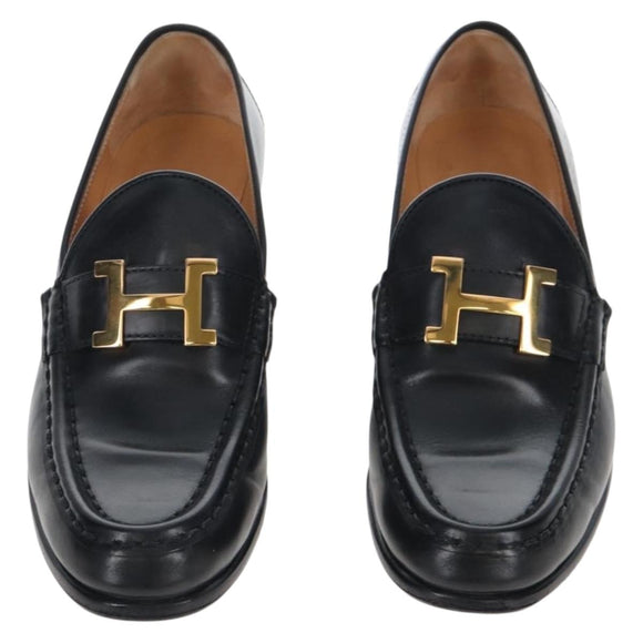 HERMES Moccasin Constance loafers Leather "35 1/2" Black Gold Tone Auth 208074V