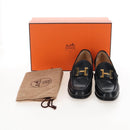 HERMES Moccasin Constance loafers Leather "35 1/2" Black Gold Tone Auth 208074V-26