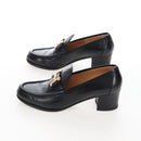HERMES Moccasin Constance loafers Leather "35 1/2" Black Gold Tone Auth 208074V-4
