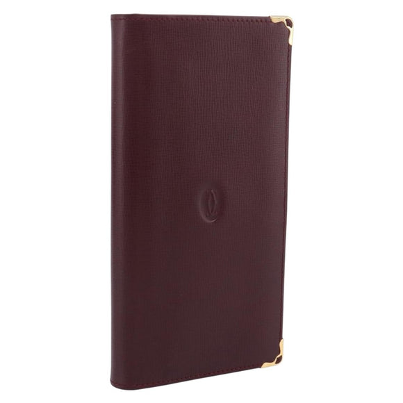 Cartier Long Wallet Leather Bordeaux Gold Auth 208075V