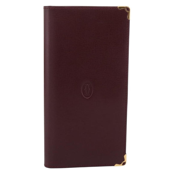 Cartier Long Wallet Leather Bordeaux Gold Auth 208075V
