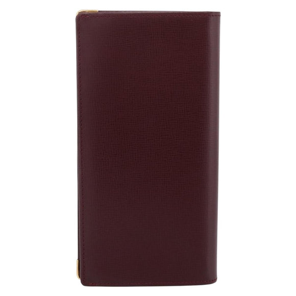 Cartier Long Wallet Leather Bordeaux Gold Auth 208075V