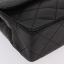 CHANEL Paris Exclusive Matelasse Chain Shoulder Bag Lamb Skin Black Auth 208078V-10