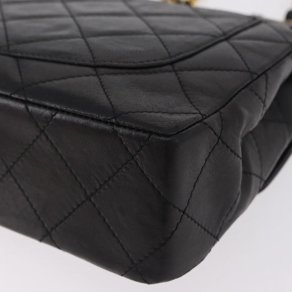 CHANEL Paris Exclusive Matelasse Chain Shoulder Bag Lamb Skin Black Auth 208078V