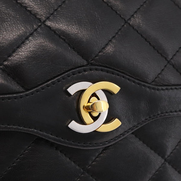 CHANEL Paris Exclusive Matelasse Chain Shoulder Bag Lamb Skin Black Auth 208078V