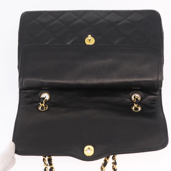 CHANEL Paris Exclusive Matelasse Chain Shoulder Bag Lamb Skin Black Auth 208078V