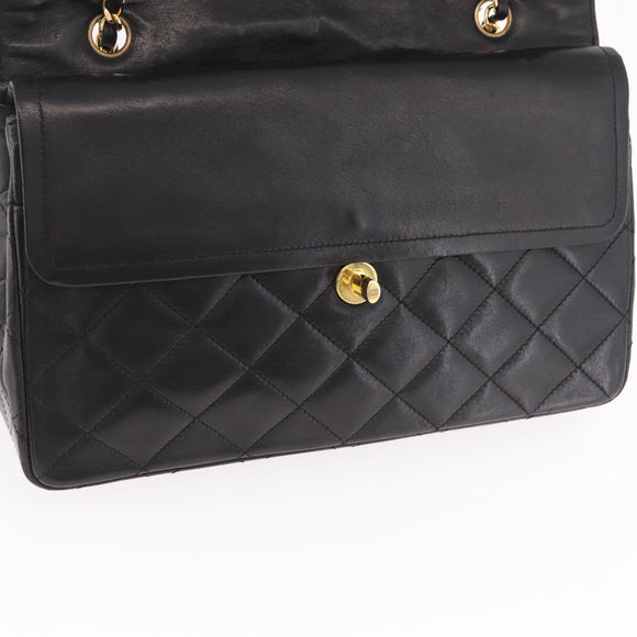 CHANEL Paris Exclusive Matelasse Chain Shoulder Bag Lamb Skin Black Auth 208078V