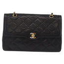 CHANEL Paris Exclusive Matelasse Chain Shoulder Bag Lamb Skin Black Auth 208078V-13