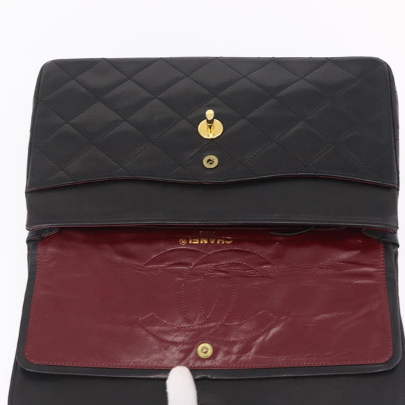 CHANEL Paris Exclusive Matelasse Chain Shoulder Bag Lamb Skin Black Auth 208078V
