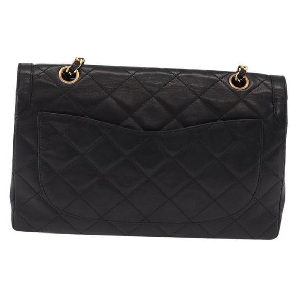 CHANEL Paris Exclusive Matelasse Chain Shoulder Bag Lamb Skin Black Auth 208078V