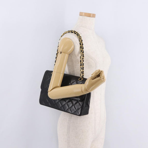 CHANEL Paris Exclusive Matelasse Chain Shoulder Bag Lamb Skin Black Auth 208078V