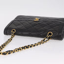 CHANEL Paris Exclusive Matelasse Chain Shoulder Bag Lamb Skin Black Auth 208078V-7