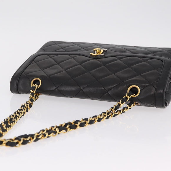 CHANEL Paris Exclusive Matelasse Chain Shoulder Bag Lamb Skin Black Auth 208078V