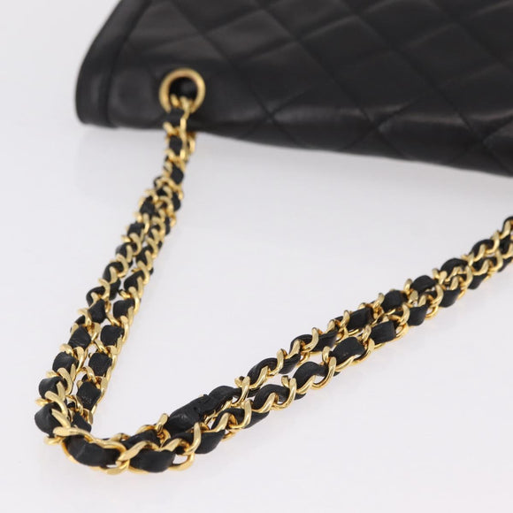 CHANEL Paris Exclusive Matelasse Chain Shoulder Bag Lamb Skin Black Auth 208078V