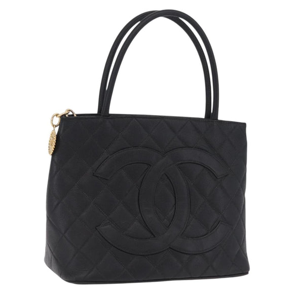 CHANEL Reissue Tote Bag Caviar Skin Black Gold Tone CC Auth 208079V
