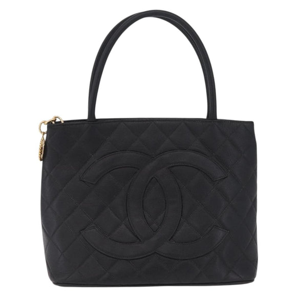 CHANEL Reissue Tote Bag Caviar Skin Black Gold Tone CC Auth 208079V