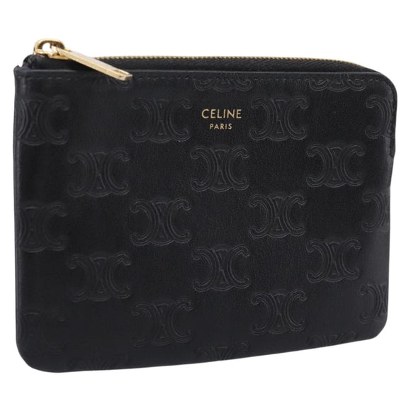 CELINE Macadam Canvas Coin Purse Black Gold Auth 208083V