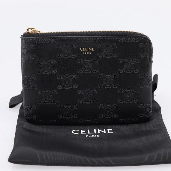CELINE Macadam Canvas Coin Purse Black Gold Auth 208083V