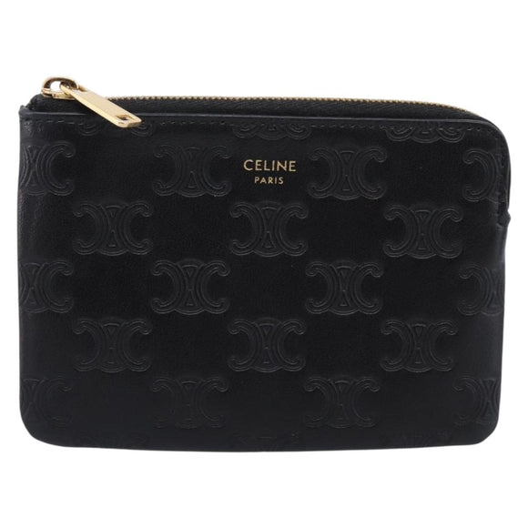 CELINE Macadam Canvas Coin Purse Black Gold Auth 208083V