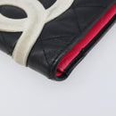 CHANEL Cambon Line Long Wallet Lamb Skin Black White CC Auth 208084-10