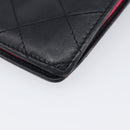 CHANEL Cambon Line Long Wallet Lamb Skin Black White CC Auth 208084-12