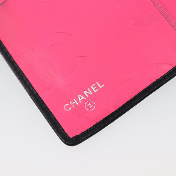 CHANEL Cambon Line Long Wallet Lamb Skin Black White CC Auth 208084