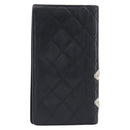 CHANEL Cambon Line Long Wallet Lamb Skin Black White CC Auth 208084-3