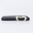 CHANEL Cambon Line Long Wallet Lamb Skin Black White CC Auth 208084-5