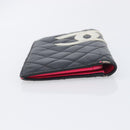 CHANEL Cambon Line Long Wallet Lamb Skin Black White CC Auth 208084-6