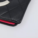 CHANEL Cambon Line Long Wallet Lamb Skin Black White CC Auth 208084-9