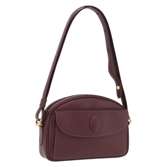 Cartier Must Line Shoulder Bag Leather Bordeaux Gold Tone Auth 208085A