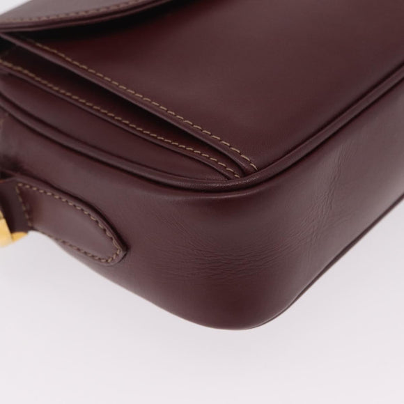 Cartier Must Line Shoulder Bag Leather Bordeaux Gold Tone Auth 208085A