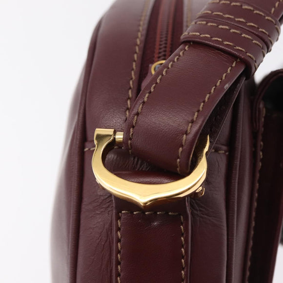Cartier Must Line Shoulder Bag Leather Bordeaux Gold Tone Auth 208085A