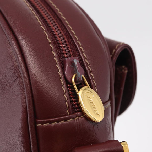Cartier Must Line Shoulder Bag Leather Bordeaux Gold Tone Auth 208085A