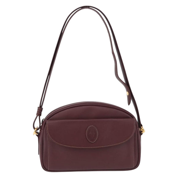 Cartier Must Line Shoulder Bag Leather Bordeaux Gold Tone Auth 208085A