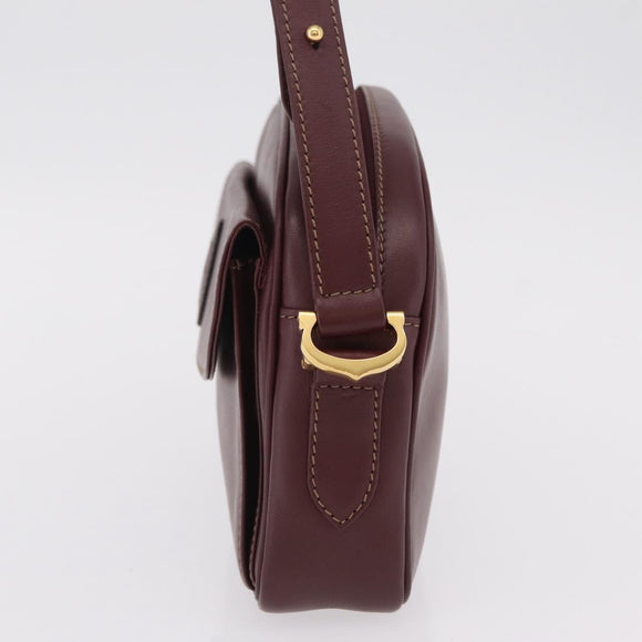 Cartier Must Line Shoulder Bag Leather Bordeaux Gold Tone Auth 208085A