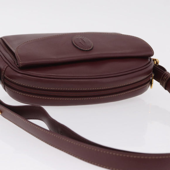 Cartier Must Line Shoulder Bag Leather Bordeaux Gold Tone Auth 208085A