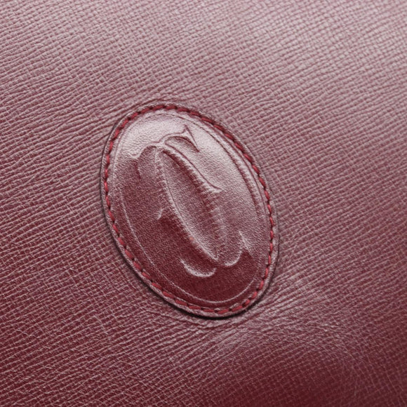 Cartier Shoulder Bag Leather Bordeaux Gold Tone Auth 208089A