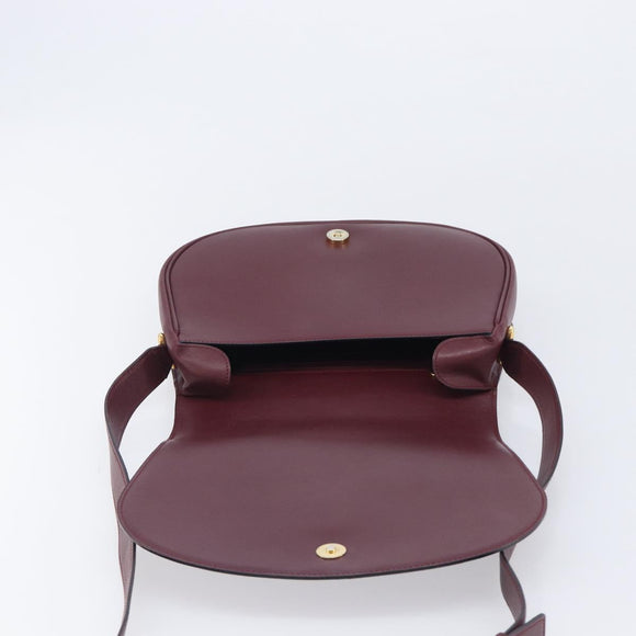 Cartier Shoulder Bag Leather Bordeaux Gold Tone Auth 208089A
