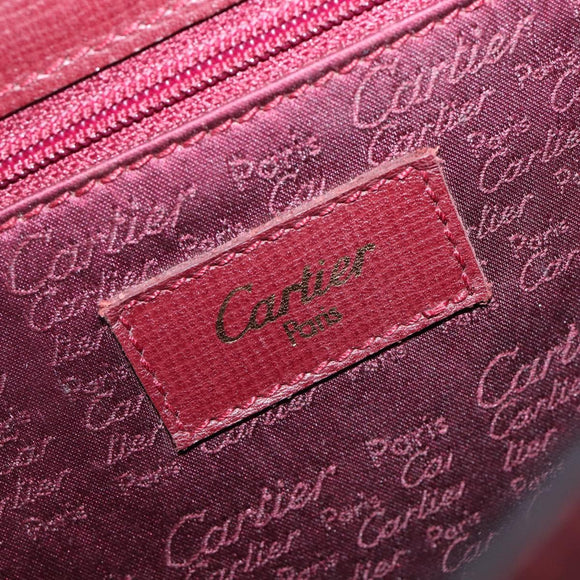 Cartier Shoulder Bag Leather Bordeaux Gold Tone Auth 208089A